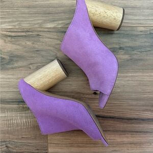 Urban Outfitters Purple Suede Mules with Wooden Heel